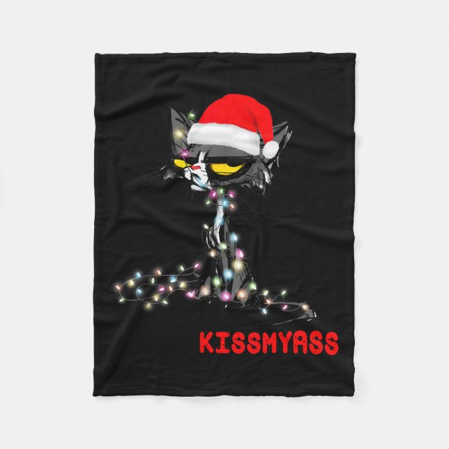 Manta Polar Cool Cat Hat Merry Kiss My Christmas  (Anverso)
