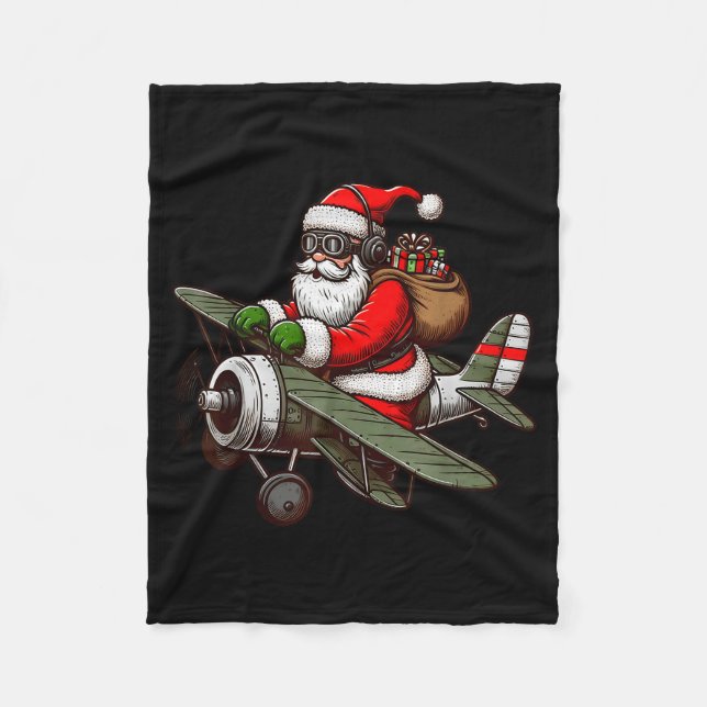 Manta Polar Cool Santa Claus Flying Airplane Pajama Christmas  (Anverso)
