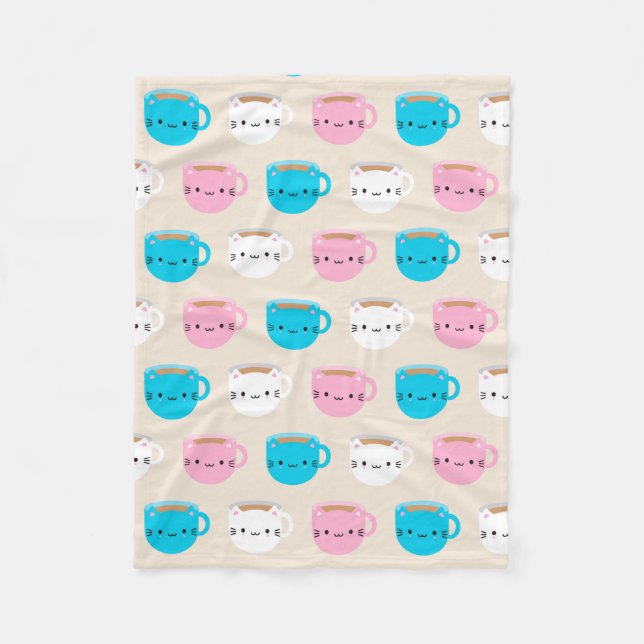 Manta Polar Copa de Té de Gatos de Kawaii (Anverso)