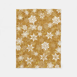 Manta Polar Copo de Nieve Blanco Lujoso Amarillo Navideño Eleg