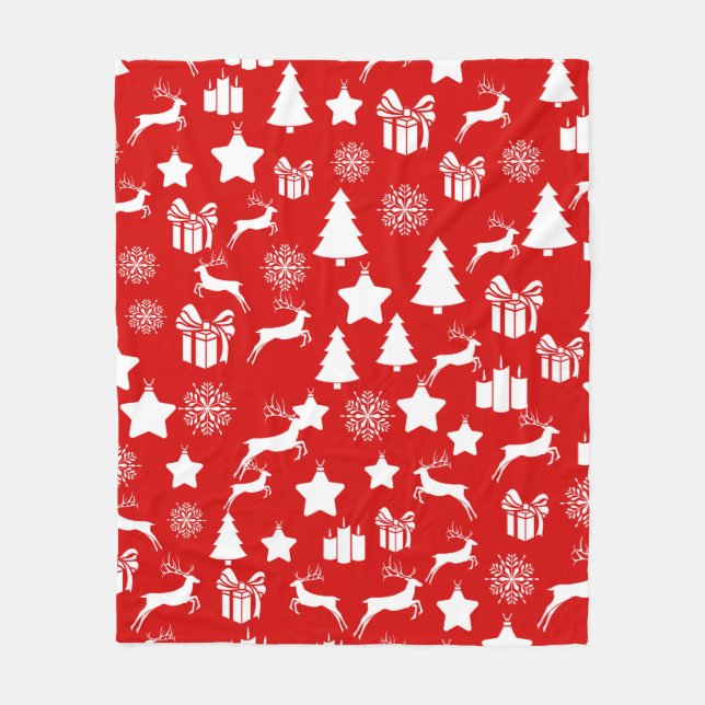 Manta Polar Copo de nieve blanco navidad en grupo de panes roj (Anverso)