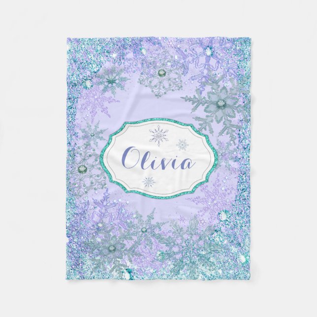Manta Polar Copo de Nieve Congelado Personalizado para Niñas (Anverso)