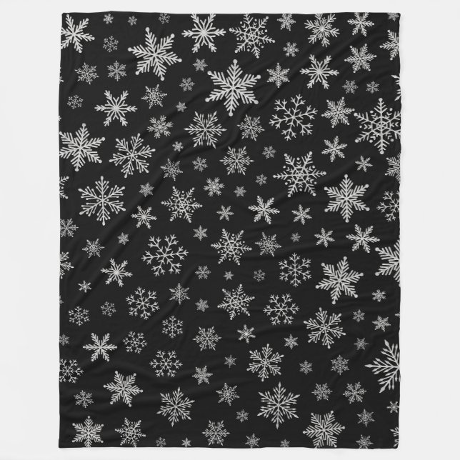Manta Polar Copo de nieve moderno 2 - Negro y gris plateado- (Anverso)