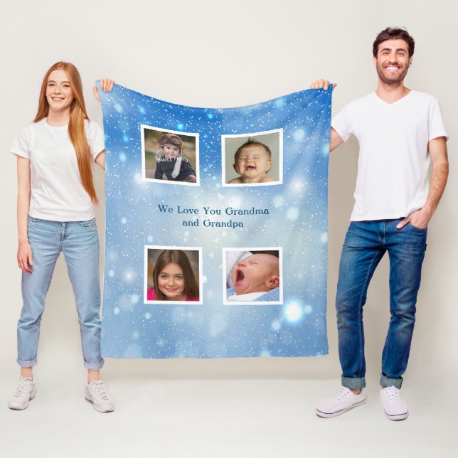 Manta Polar Copos de Nieve Azules de Navidad Abuela Abuelo Fot (In situ)