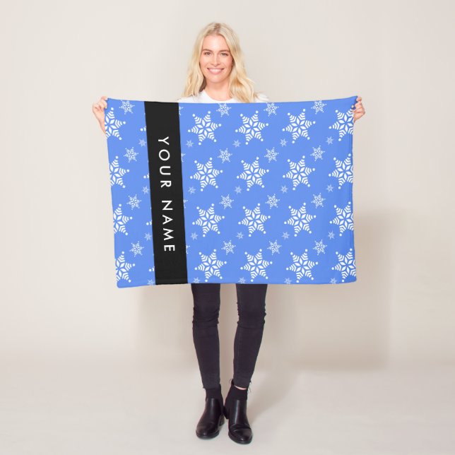 Manta Polar Copos de nieve blancos, azul, tu nombre, personali (In situ)