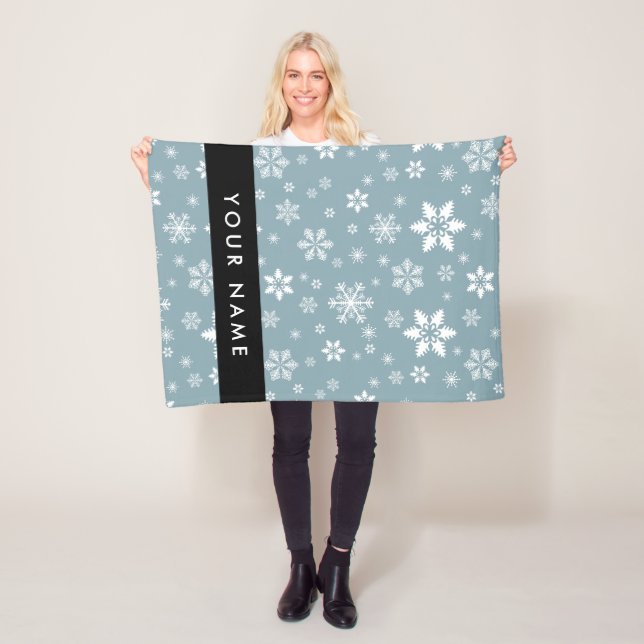 Manta Polar Copos de nieve blancos, gris, tu nombre, personifi (In situ)