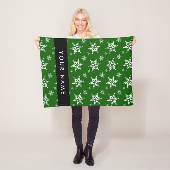 Manta Polar Copos de nieve blancos, verdes, tu nombre, persona (In situ)