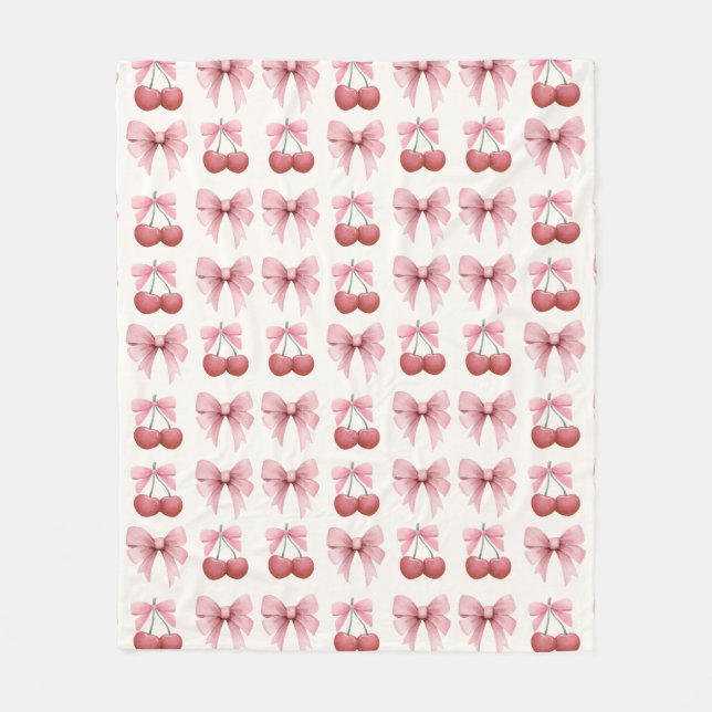 Manta Polar Coqueta de cerezas y arcos rosados (Anverso)