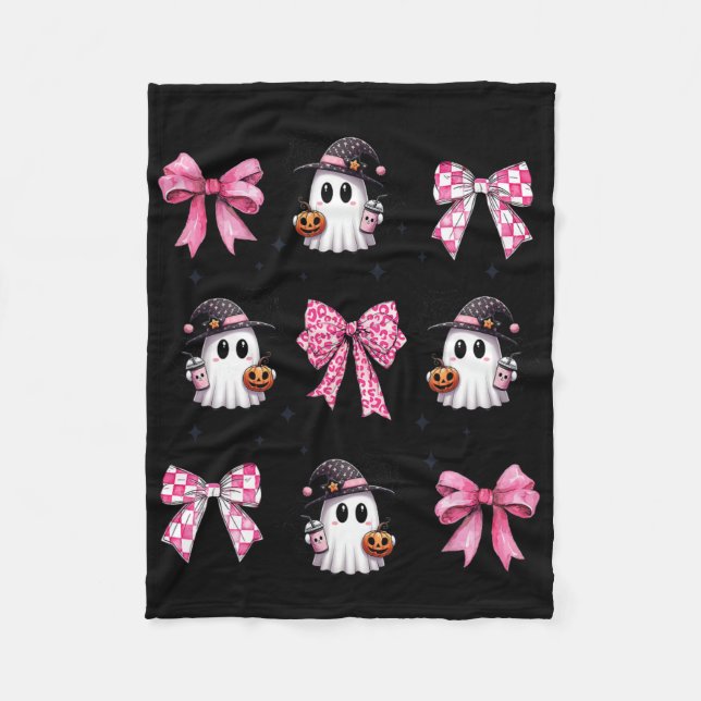 Manta Polar Coqueta rosa fantasma de Halloween (Anverso)