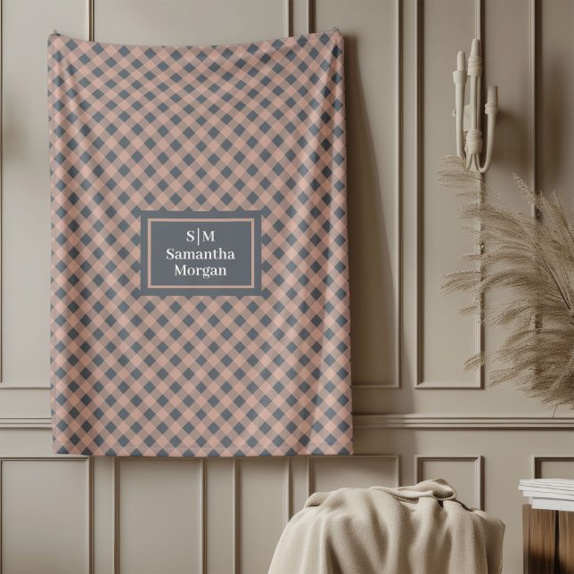 Manta Polar Coral and Grey Plaid Blanket Elegant Custom Name (Coral and Grey Plaid Blanket Elegant Custom Name)