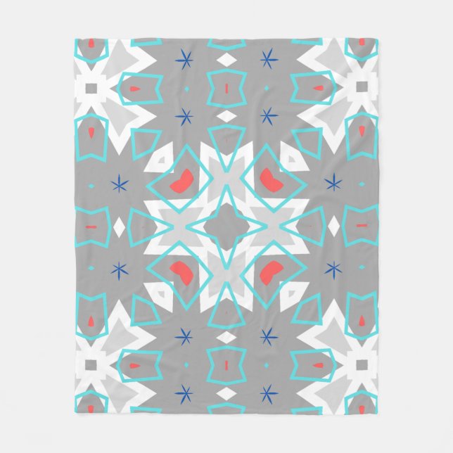 Manta Polar Coral Gray Mandala Pattern | Geometric Floral Boho (Anverso)