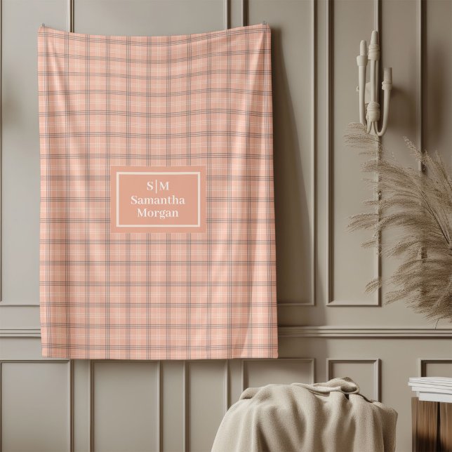 Manta Polar Coral Grey Tartan Throw Personalized Gift Idea (Coral Grey Tartan Throw Personalized Gift Idea)