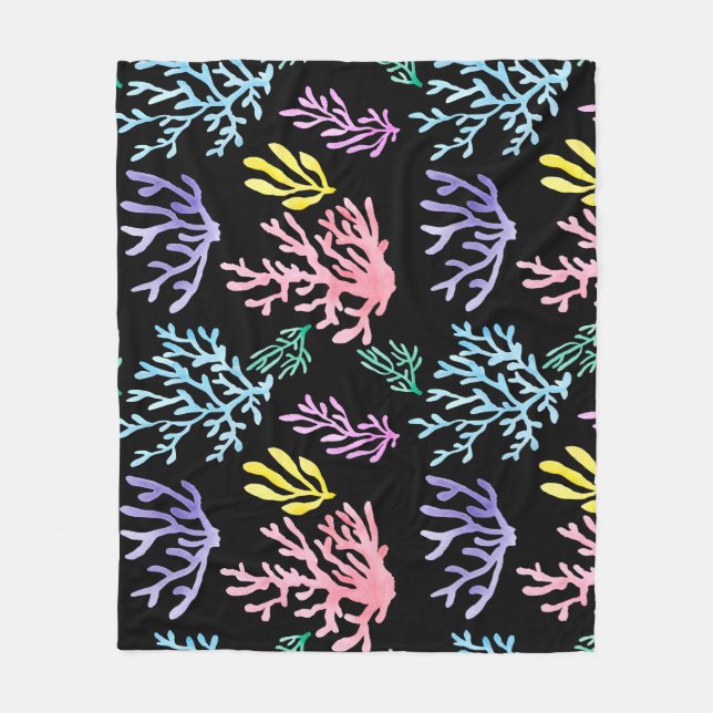 Manta Polar Coral Reef Elegance: Patrón acuarela (Anverso)