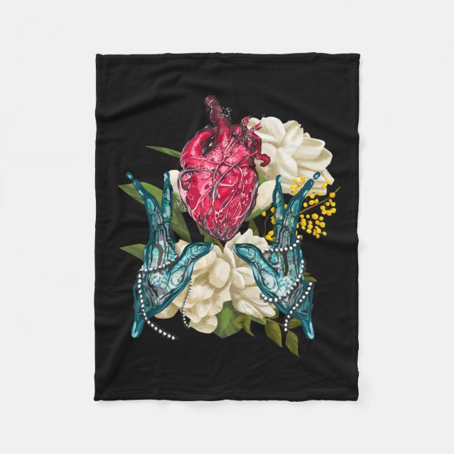 Manta Polar Corazón Anatómico Y Médico De Flores Valentine (Anverso)