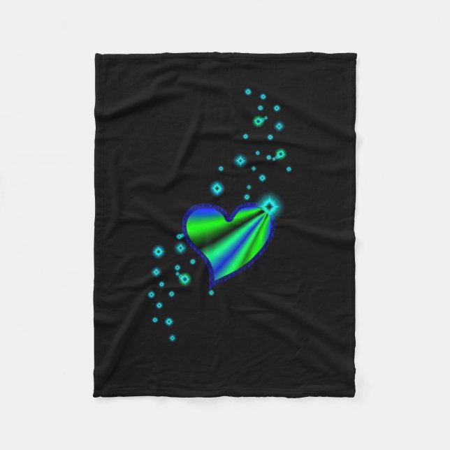 Manta Polar Corazón arcoiris verde azul con estrellas (Anverso)