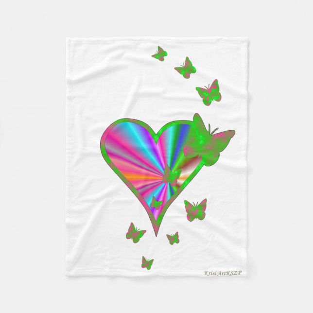 Manta Polar Corazón arcoiris y mariposa (Anverso)