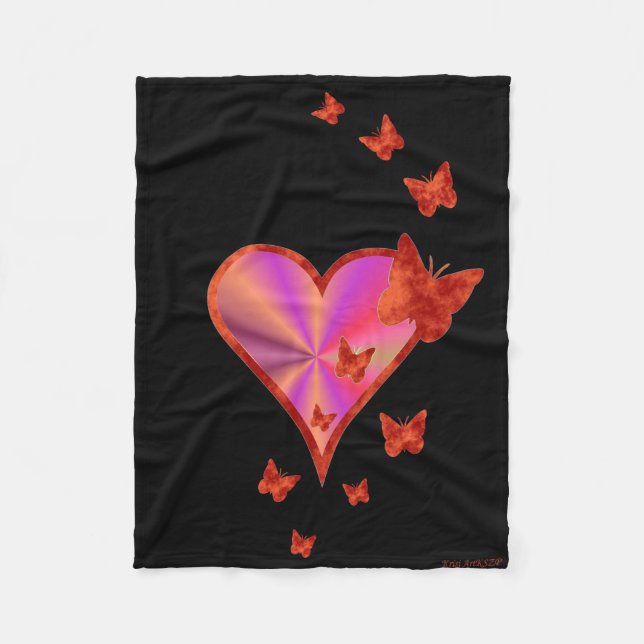 Manta Polar Corazón arcoiris y mariposa (Anverso)