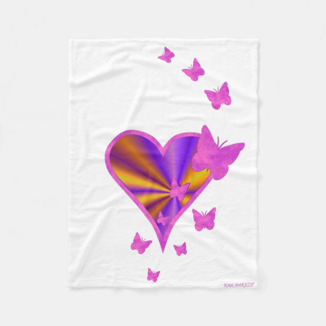 Manta Polar Corazón arcoiris y mariposa (Anverso)