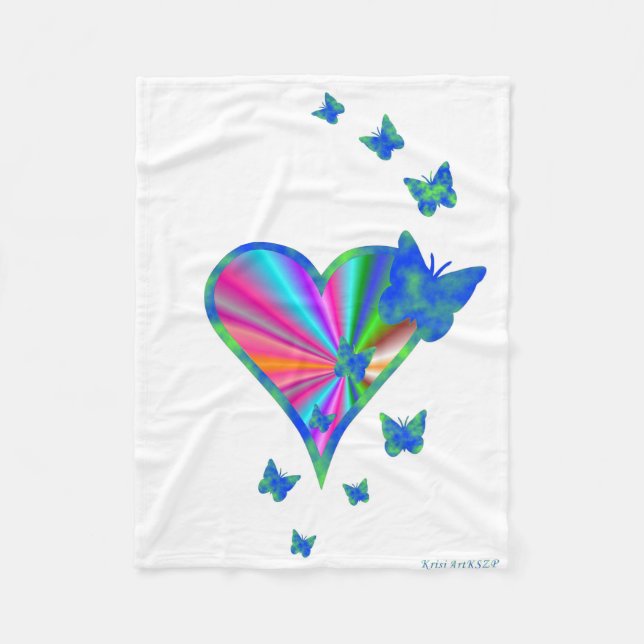 Manta Polar Corazón arcoiris y mariposa (Anverso)