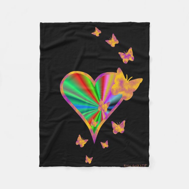 Manta Polar Corazón arcoiris y mariposa (Anverso)