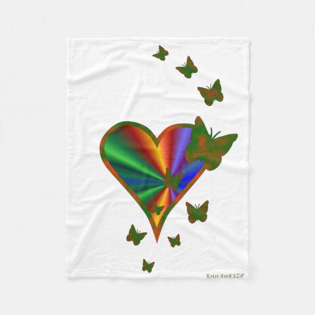 Manta Polar Corazón arcoiris y mariposa (Anverso)