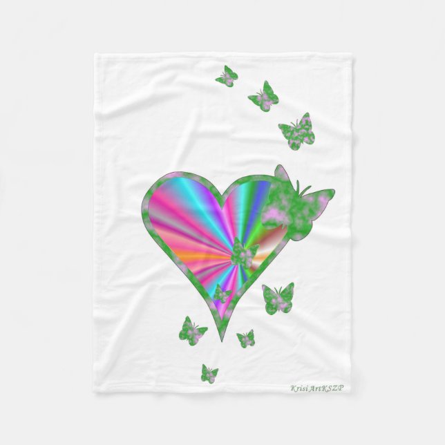 Manta Polar Corazón arcoiris y mariposa (Anverso)