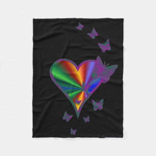 Manta Polar Corazón arcoiris y mariposa