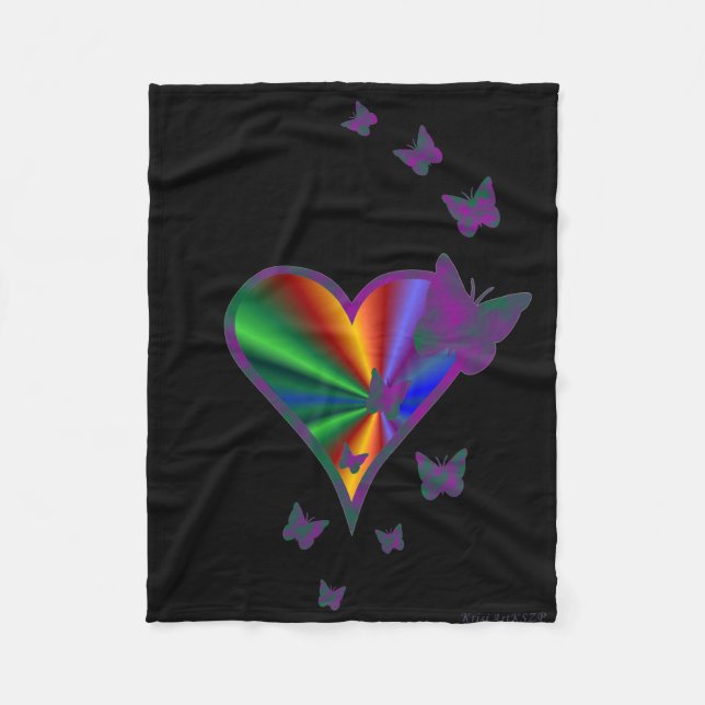 Manta Polar Corazón arcoiris y mariposa (Anverso)