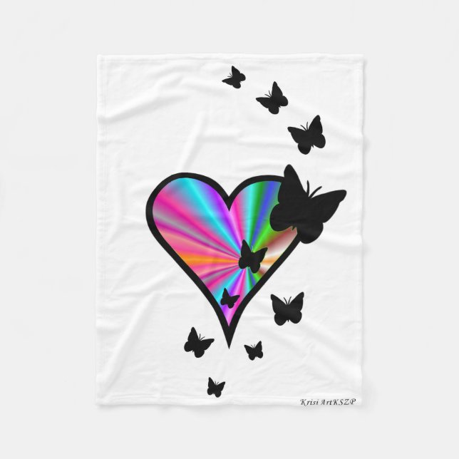 Manta Polar Corazón arcoiris y mariposa (Anverso)