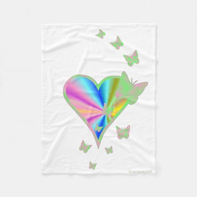 Manta Polar Corazón arcoiris y mariposa (Anverso)