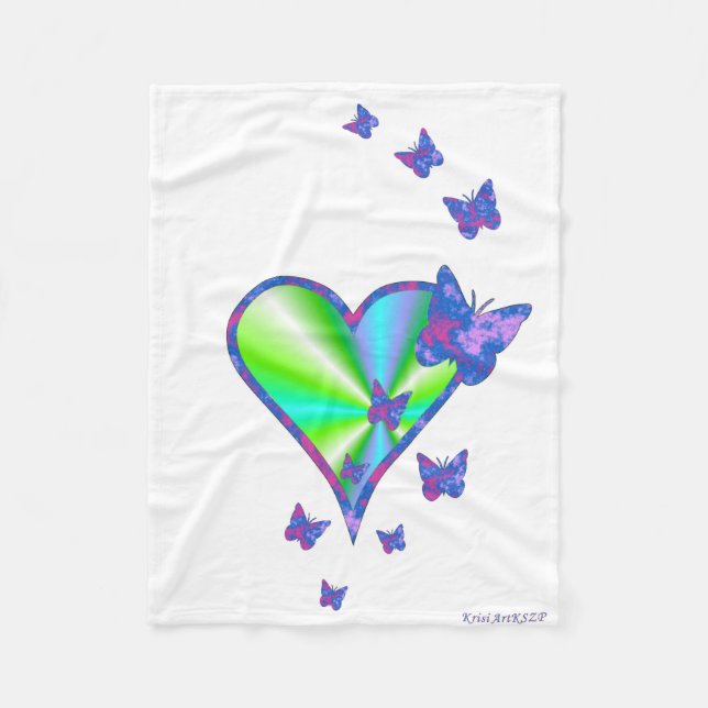 Manta Polar Corazón arcoiris y mariposa (Anverso)