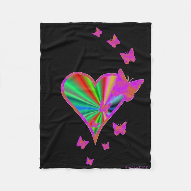 Manta Polar Corazón arcoiris y mariposa (Anverso)