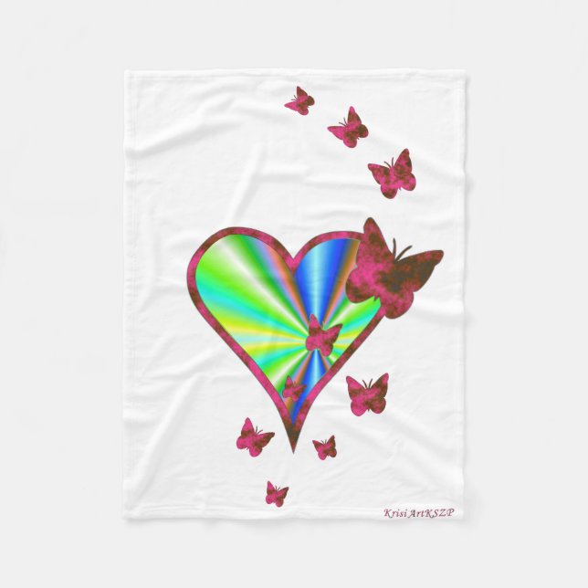Manta Polar Corazón arcoiris y mariposa (Anverso)