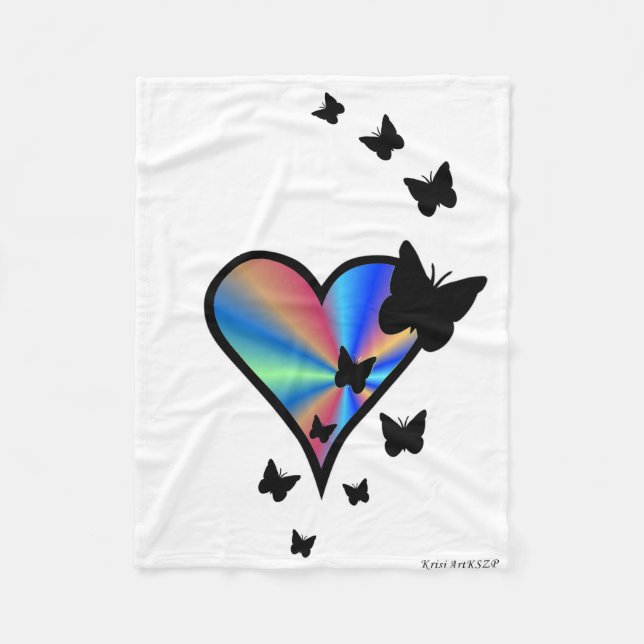 Manta Polar Corazón arcoiris y mariposa (Anverso)