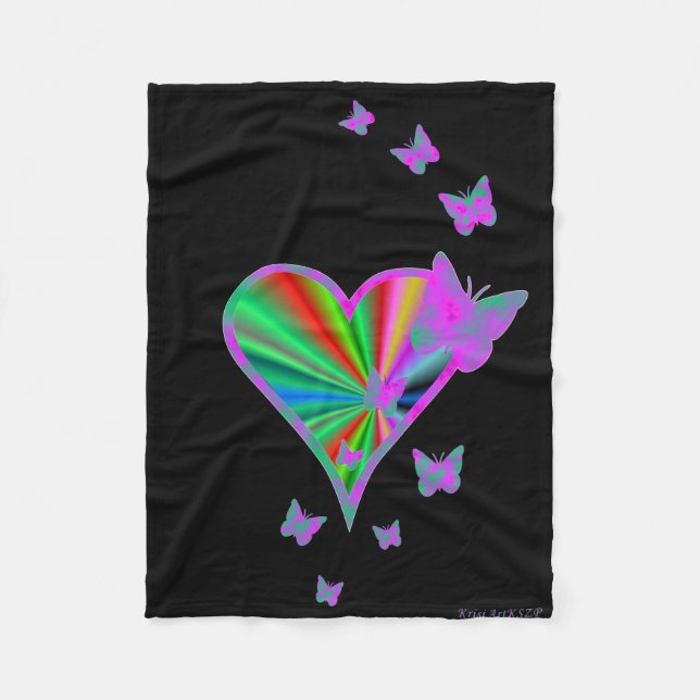Manta Polar Corazón arcoiris y mariposa (Anverso)