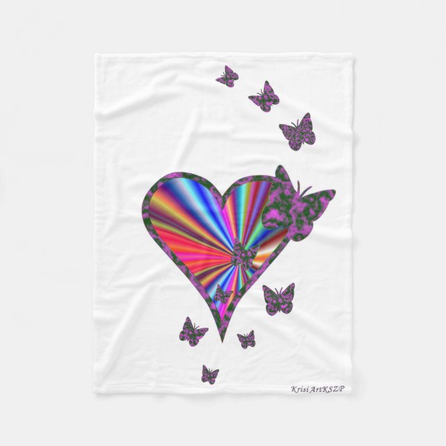 Manta Polar Corazón arcoiris y mariposa (Anverso)