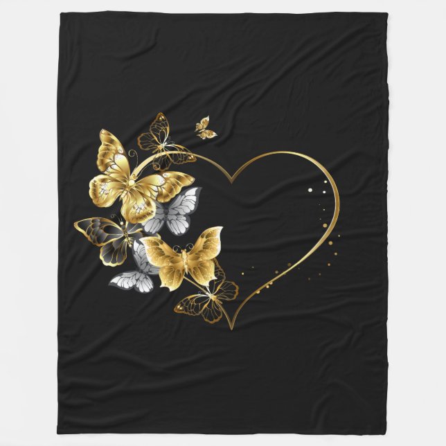Manta Polar Corazón con mariposas doradas (Anverso)