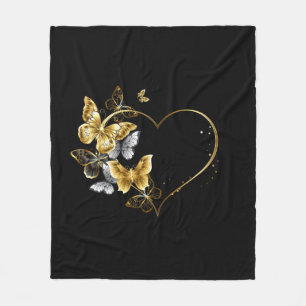 Manta Polar Corazón con mariposas doradas