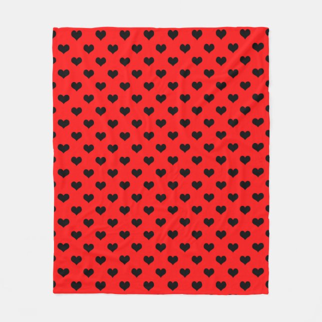 Manta Polar Corazón de amor negro sobre fondo rojo (Anverso)