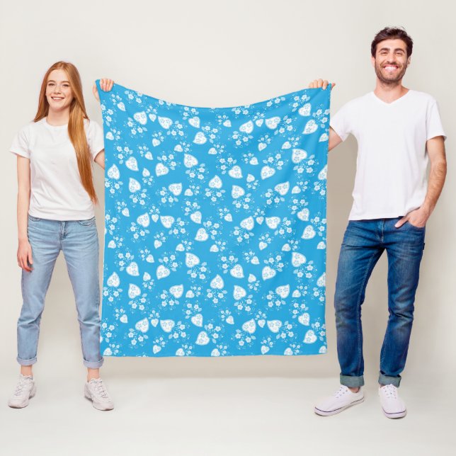 Manta Polar Corazón de flores azul (In situ)