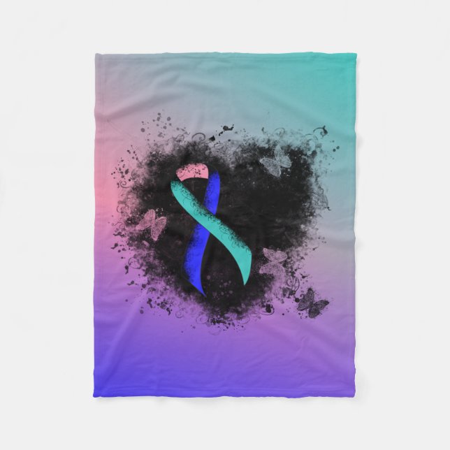 Manta Polar Corazón de grunge de cinta verde azulada/rosa/azul (Anverso)