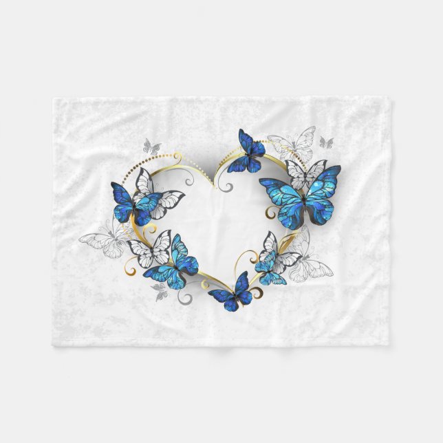 Manta Polar Corazón de joyas con mariposas Morfo (Frente (Horizontal))