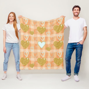 Manta Polar Corazón de rayas pastel naranja con acentos dorado