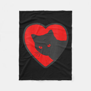 Manta Polar Corazón de San Valentín de gato negro divertido y