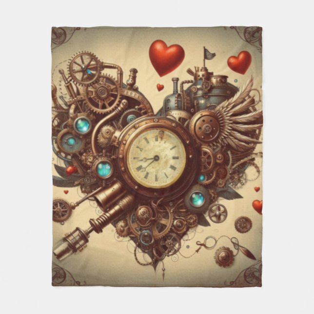 Manta Polar Corazón/el día de San Valentín de Steampunk (Anverso)