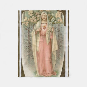 Manta Polar Corazón inmaculado del vintage de Maria w/flowers