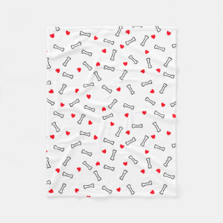 Manta Polar Corazón rojo Huesos blancos Perro o Perro Perro