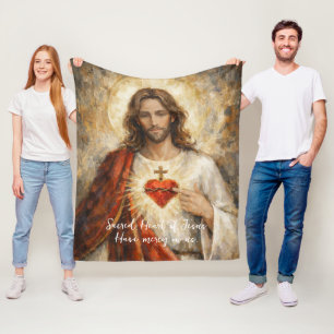 Manta Polar Corazón Sagrado Jesús Pintura Artística Impasto Ro