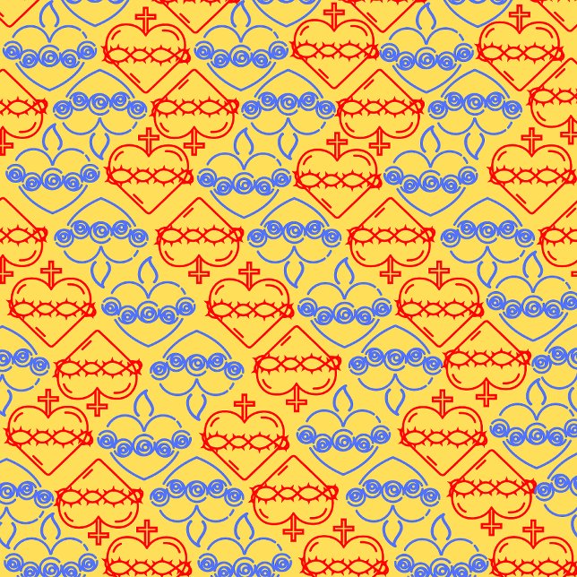 Manta Polar Corazón sagrado y corazón inmaculado (A pattern with Sacred Heart of Jesus and Immaculate Heart of Mary using primary colours)