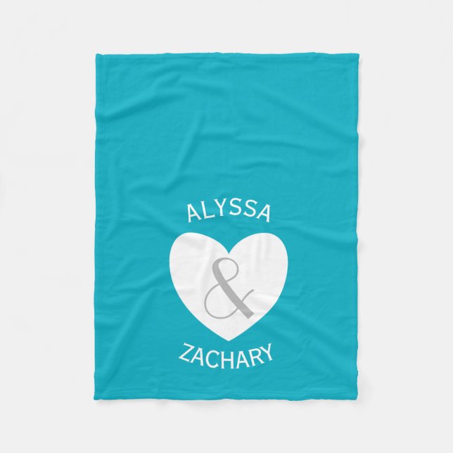 Manta Polar Corazón y Personalizado de Novia Moderna y Groom (Anverso)